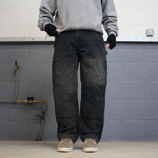 Carhartt double knee carpenter jeans black canvas W34L30 90s style thick loose leg cargos