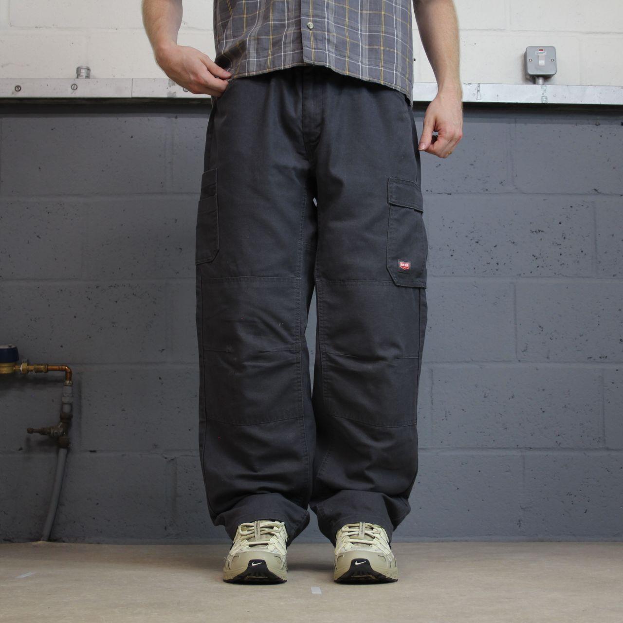 Red Kap baggy double knee cargo pants y2k grey loose wide leg skater work pants