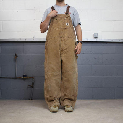 Vintage Carhartt dungarees tan brown overalls Quilted bib & brace utility workwear