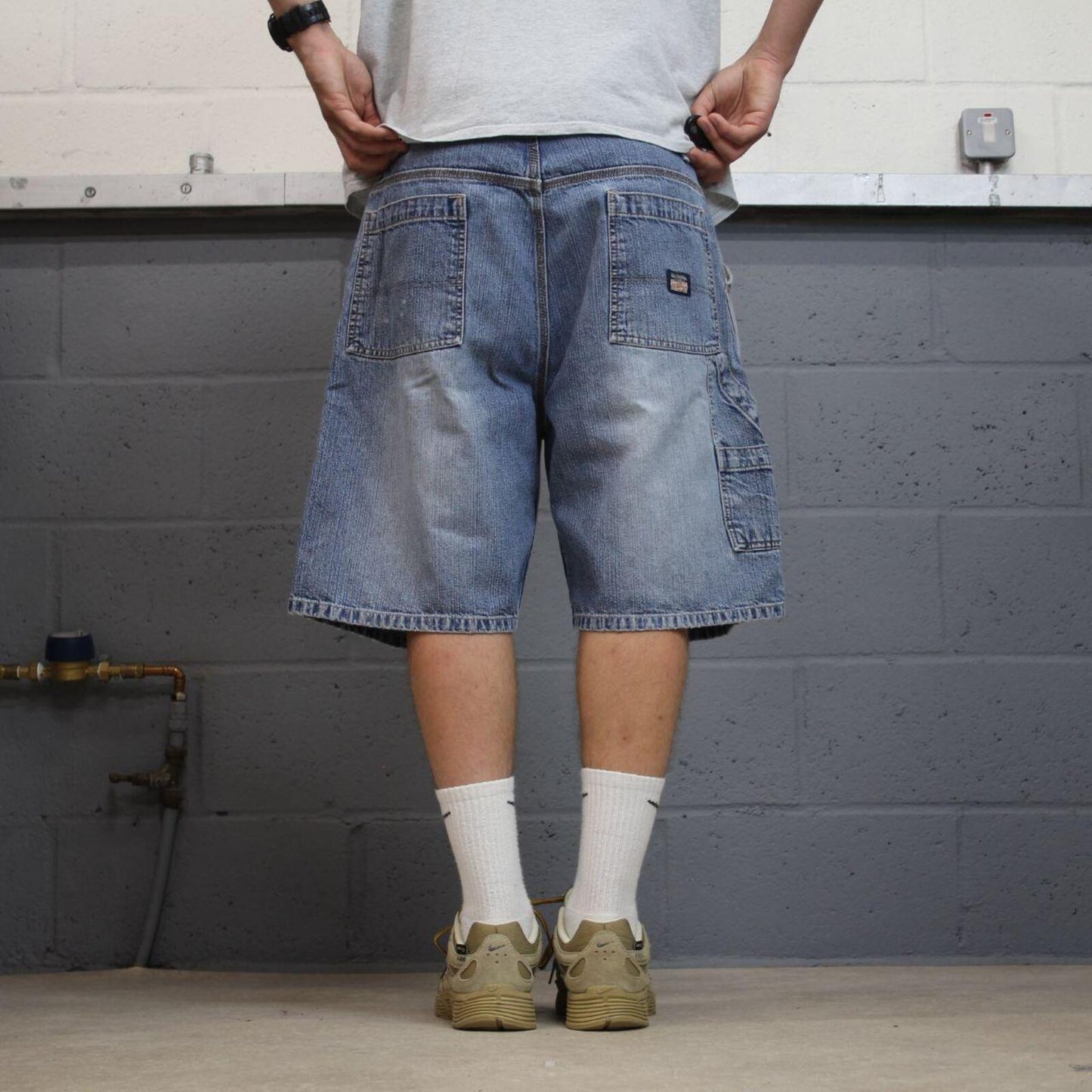 Y2K denim carpenter shorts blue Loose Arizona skater style cargo surf jorts