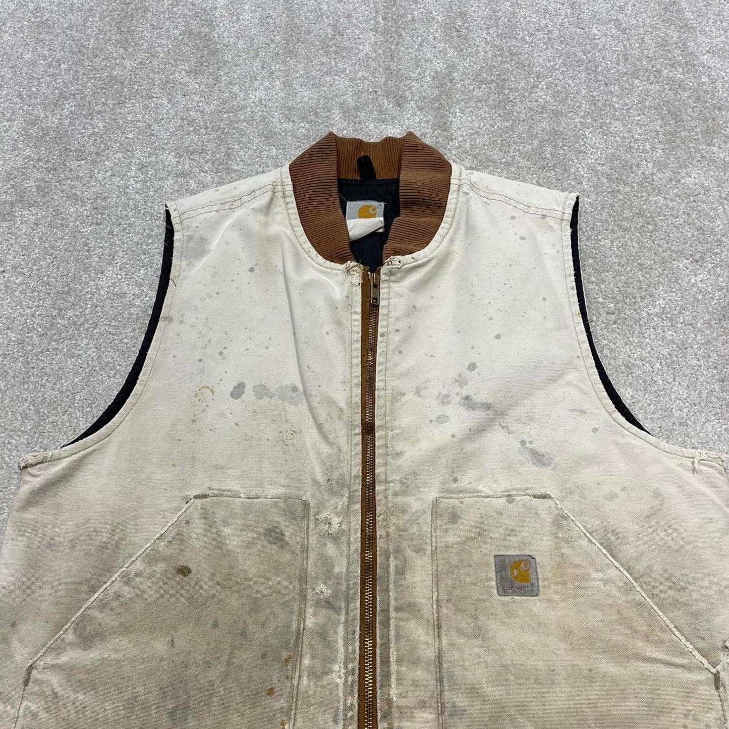 Vintage 90s Carhartt gilet vest L tan brown canvas padded chore body warmer workwear