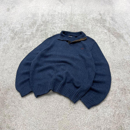 CHAPS knit sweater jumper pull over Medium men's navy knitted button y2k 00s style