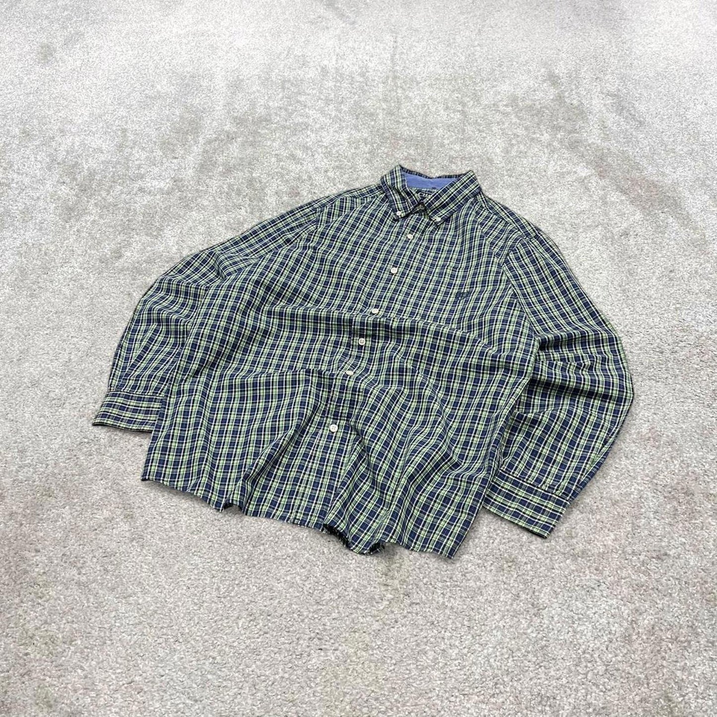 Green navy checkered Chaps technical shirt L men's long sleeve button up autumn y2k style