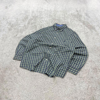 Green navy checkered Chaps technical shirt L men's long sleeve button up autumn y2k style