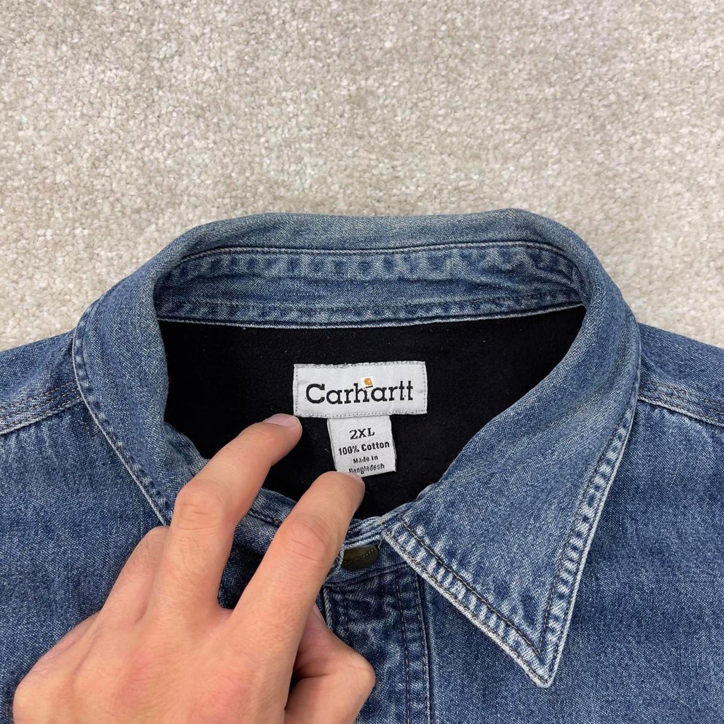 Blue denim Carhartt shirt jacket 2XL overshirt shacket loose fleece lined
