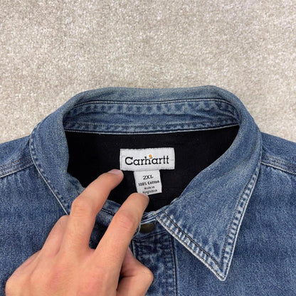 Blue denim Carhartt shirt jacket 2XL overshirt shacket loose fleece lined