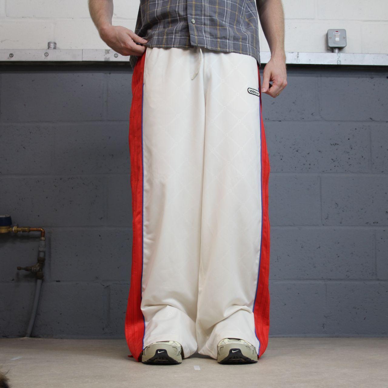 Vintage y2k baggy Adidas tracksuit bottoms beige Wide leg embroidered side stripe 2000s track pants