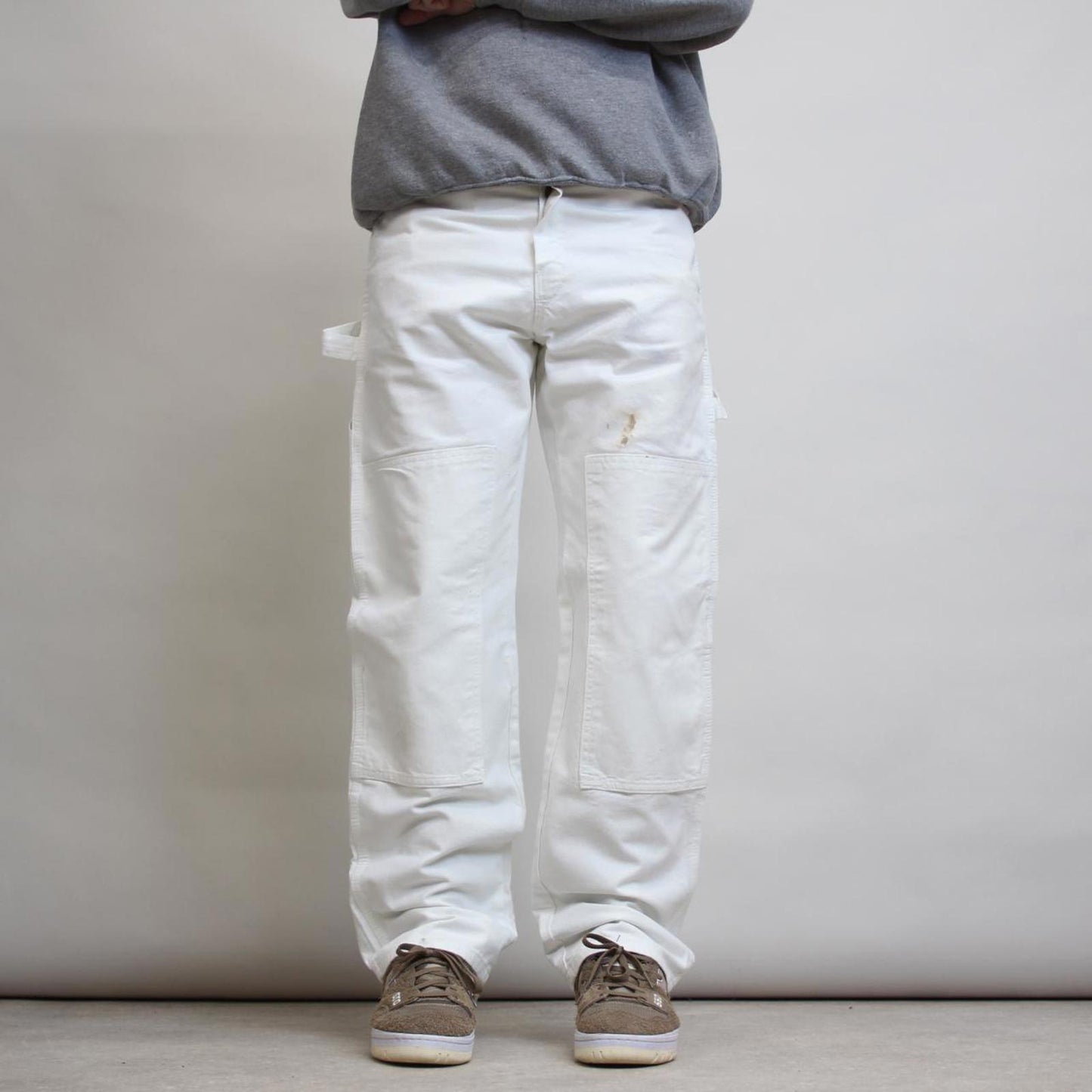 White Dickies double knee carpenter jeans W32L32 loose canvas painters workwear pants