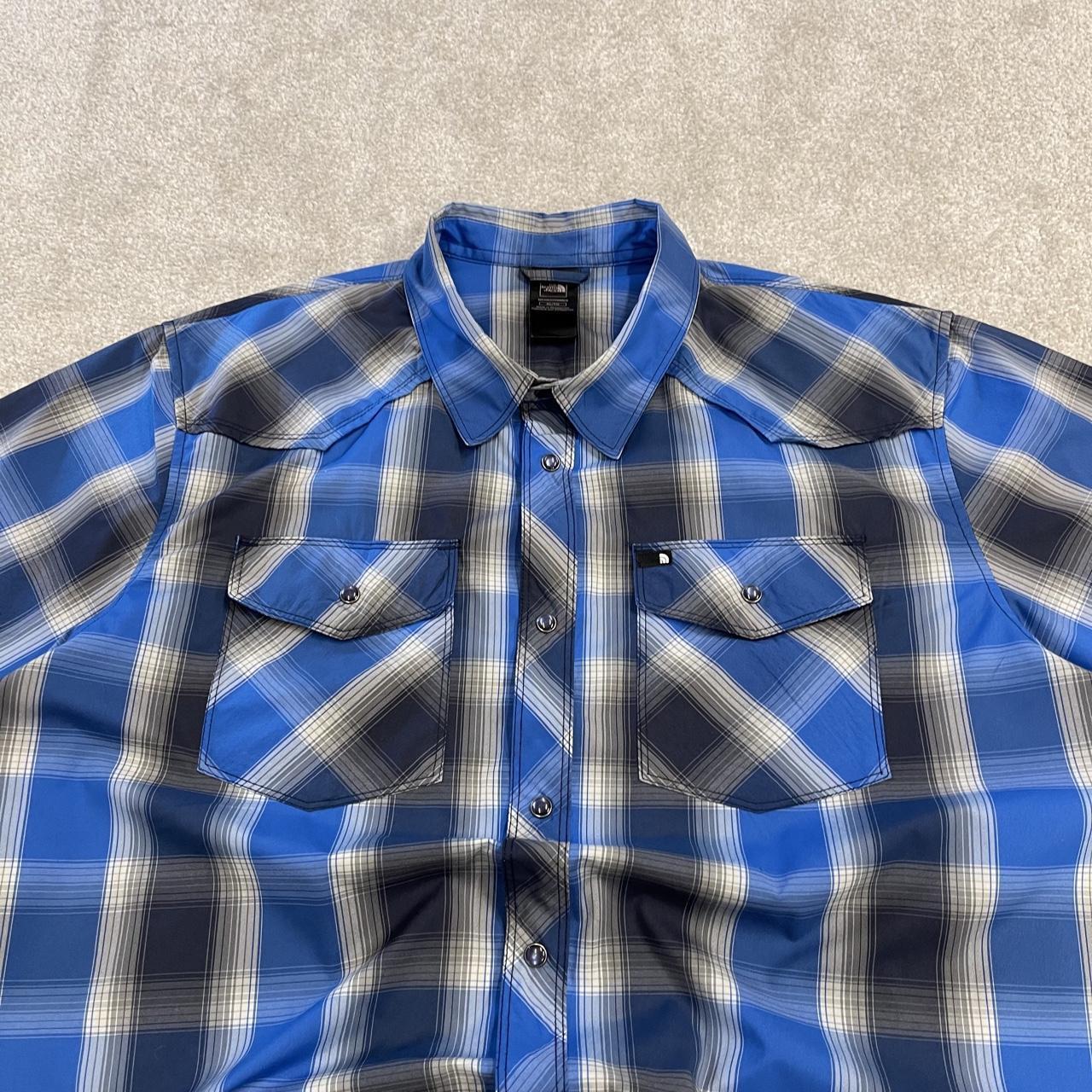 North face checkered short sleeve shirt y2k blue TNF festival surf style check shirt button summer