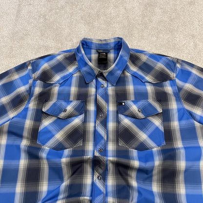 North face checkered short sleeve shirt y2k blue TNF festival surf style check shirt button summer