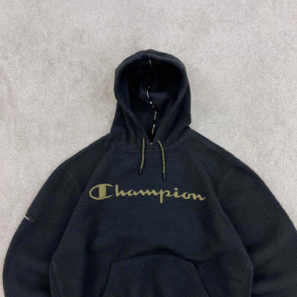 Black Champion technical fleece hoodie Medium Women's cropped y2k style autumn pull over