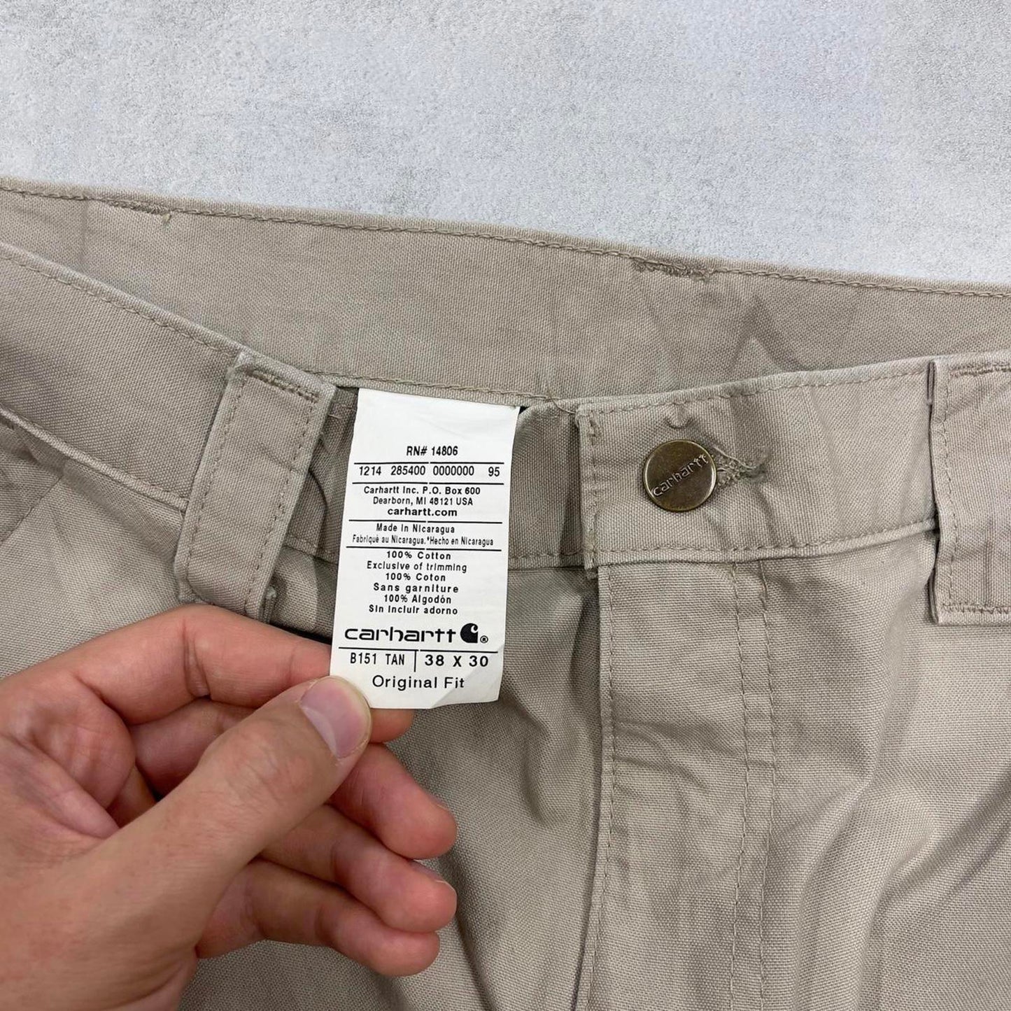 Baggy Carhartt carpenter pants W38L30 90s style skater canvasy loose wide leg beige cargos