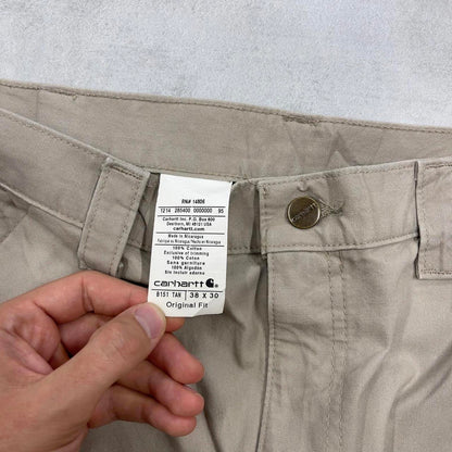 Baggy Carhartt carpenter pants W38L30 90s style skater canvasy loose wide leg beige cargos