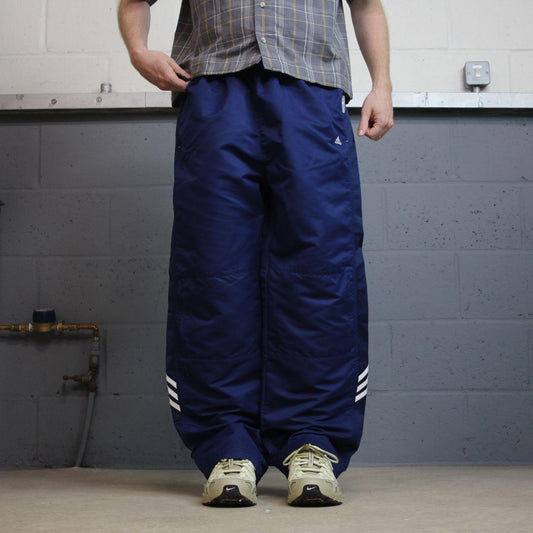 Adidas baggy tracksuit bottoms y2k L navy side stripe design embroidered logo track pants