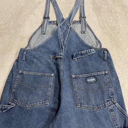 Y2K PACO baggy dungarees thick denim overalls blue Patch logos and adjustable straps