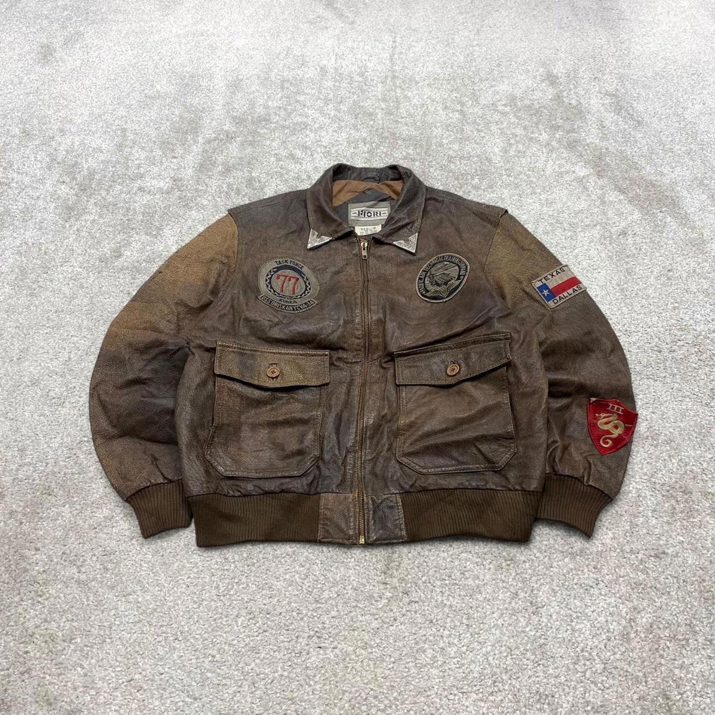 Vintage leather flight aviator bomber jacket brown Fiori boxy genuine leather A-2 style flying coat