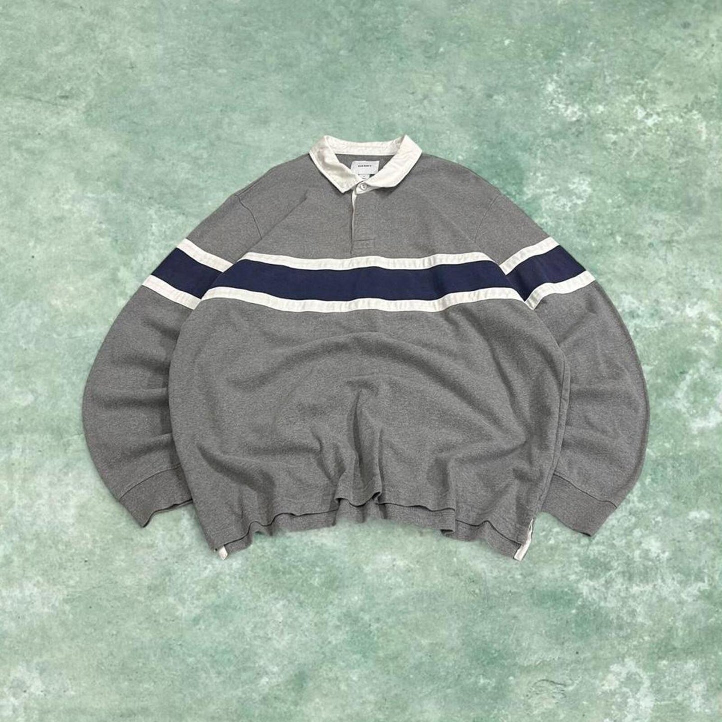 Striped rugby polo shirt long sleeve grey Old navy button up pullover rugby style polo