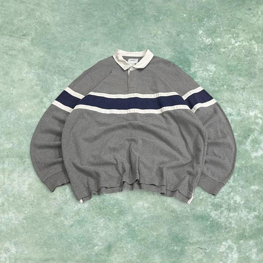 Striped rugby polo shirt long sleeve grey Old navy button up pullover rugby style polo