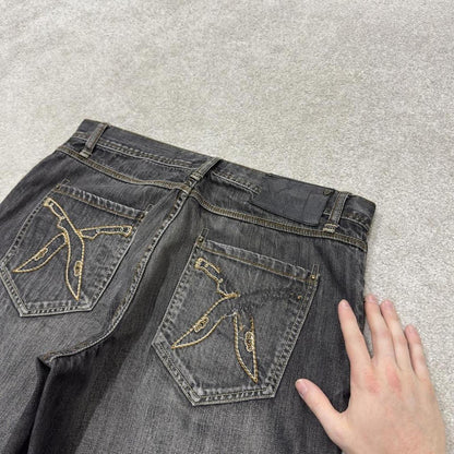 Baggy long denim shorts y2k black Artful Dodger skater style brand surf jorts