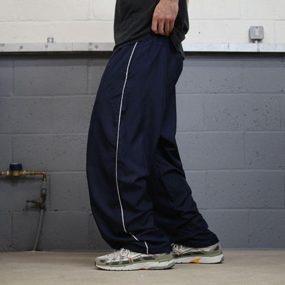 Starter baggy tracksuit bottoms wide leg navy Loose floaty embroidered side stripe track pants