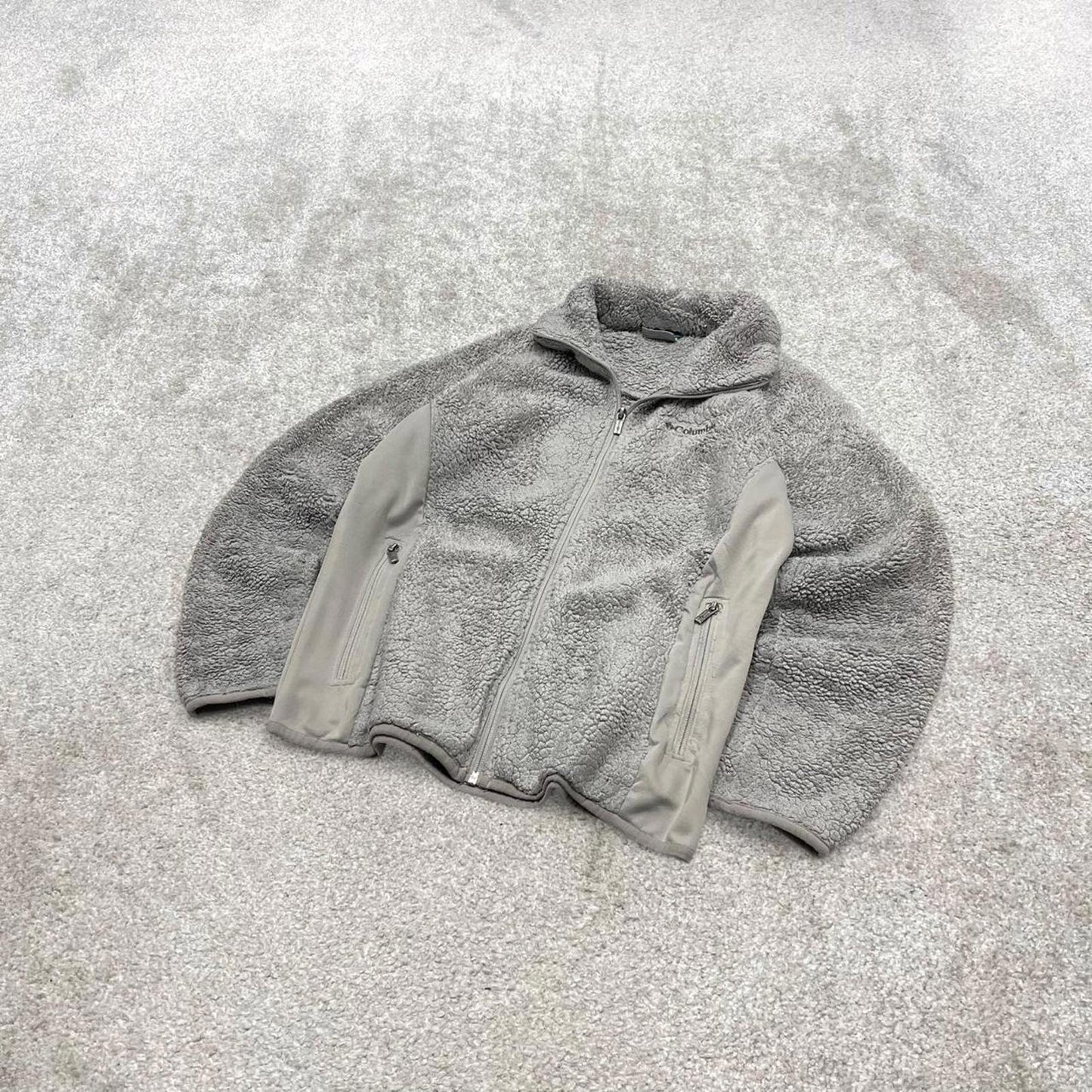 00s Columbia technical fleece M women's grey full zip up y2k teddy bear style autumn