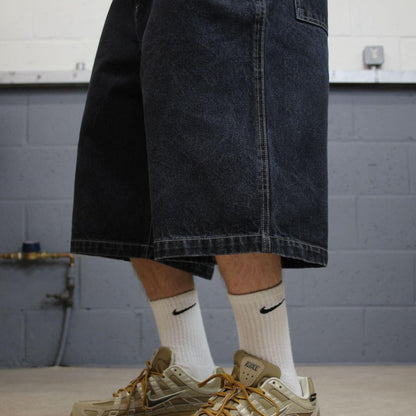 Y2k extra baggy black denim shorts Anchor Blue baggy fit surf style jorts