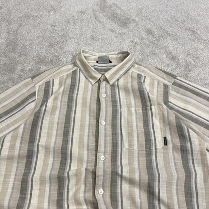 Columbia striped short sleeve shirt beige green Surf style stripey shirt summer festival