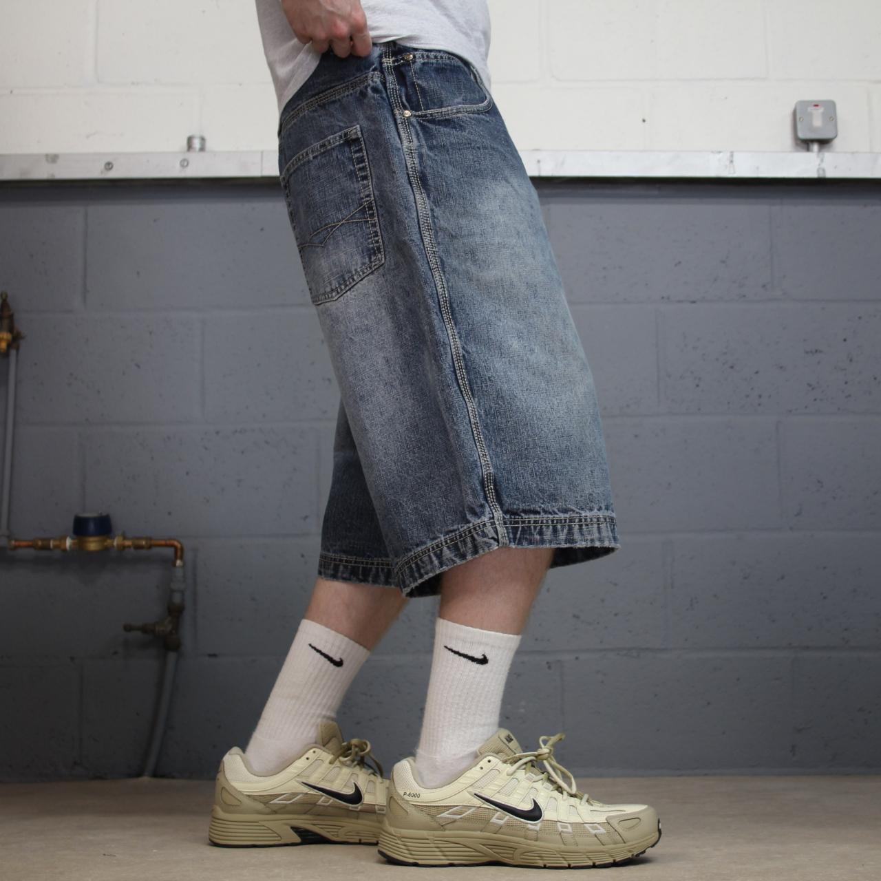 Baggy denim shorts y2k embroidered blue P.J. Mark skater style surf jorts