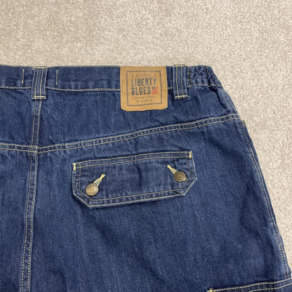 Long extra baggy denim cargo shorts blue Liberty Blues skater style carpenter jorts