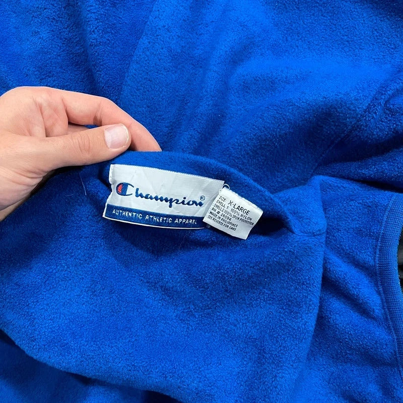Vintage reversible Champion fleece jacket men's black blue quarter zip windbreaker coat