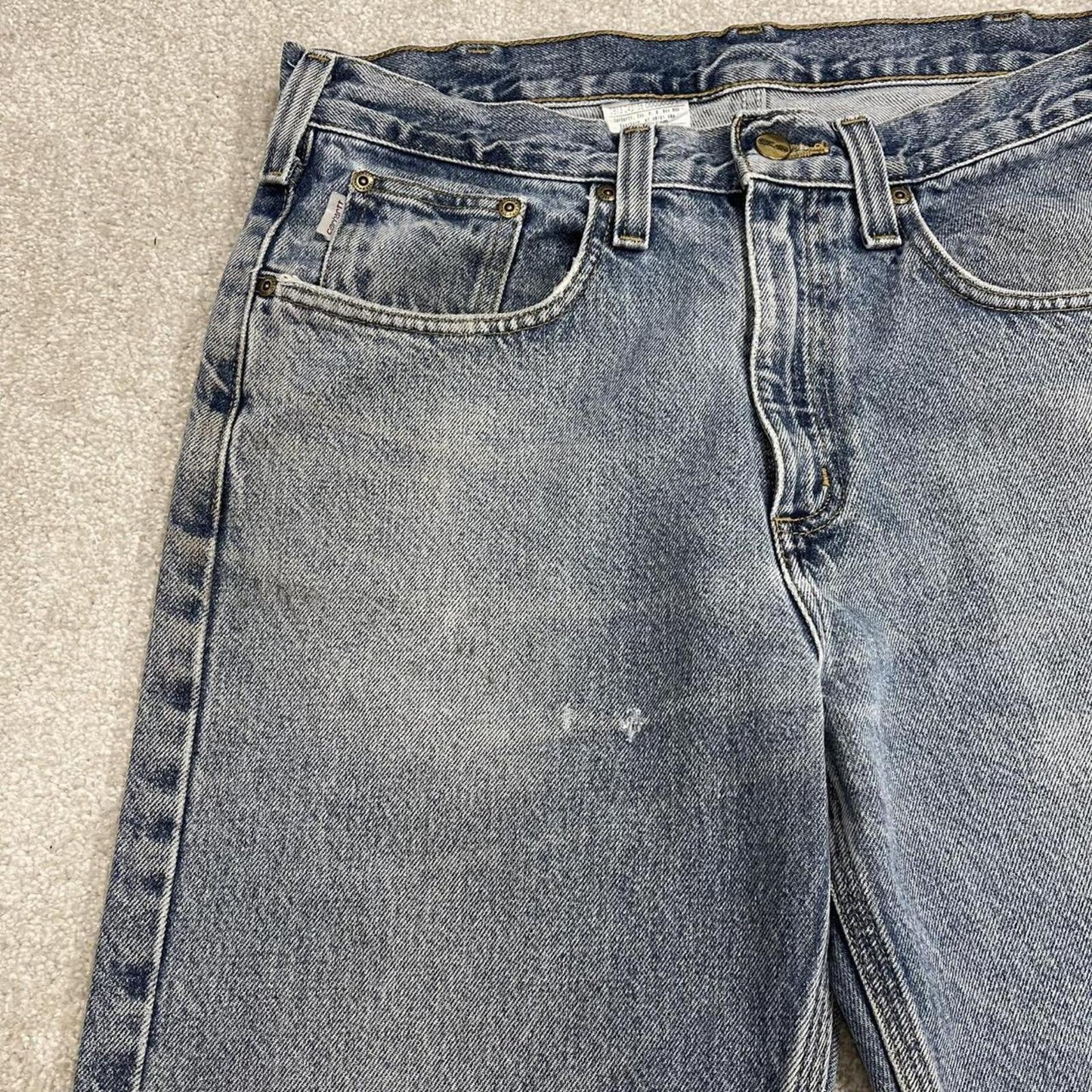 Carhartt denim shorts y2k faded blue Loose skater style work jorts