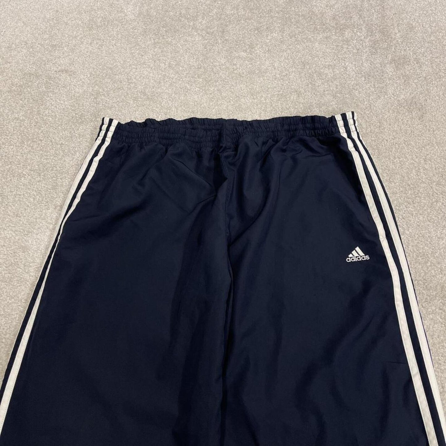 Y2K Adidas tracksuit bottoms loose navy Floaty embroidered lined side stripe track pants