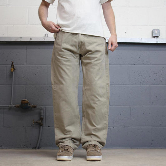 Beige Levis 505 jeans W36L32 loose straight leg y2k style pants white tab logo