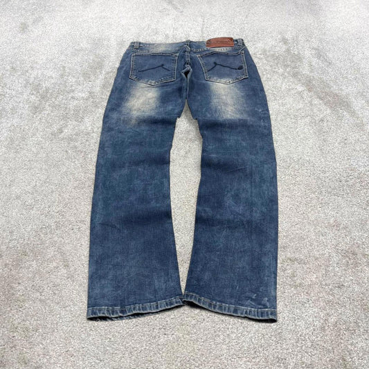 Y2k 00s embroidered Rocawear jeans W32L32 skinny blue denim stitch distressed skate style hip hop