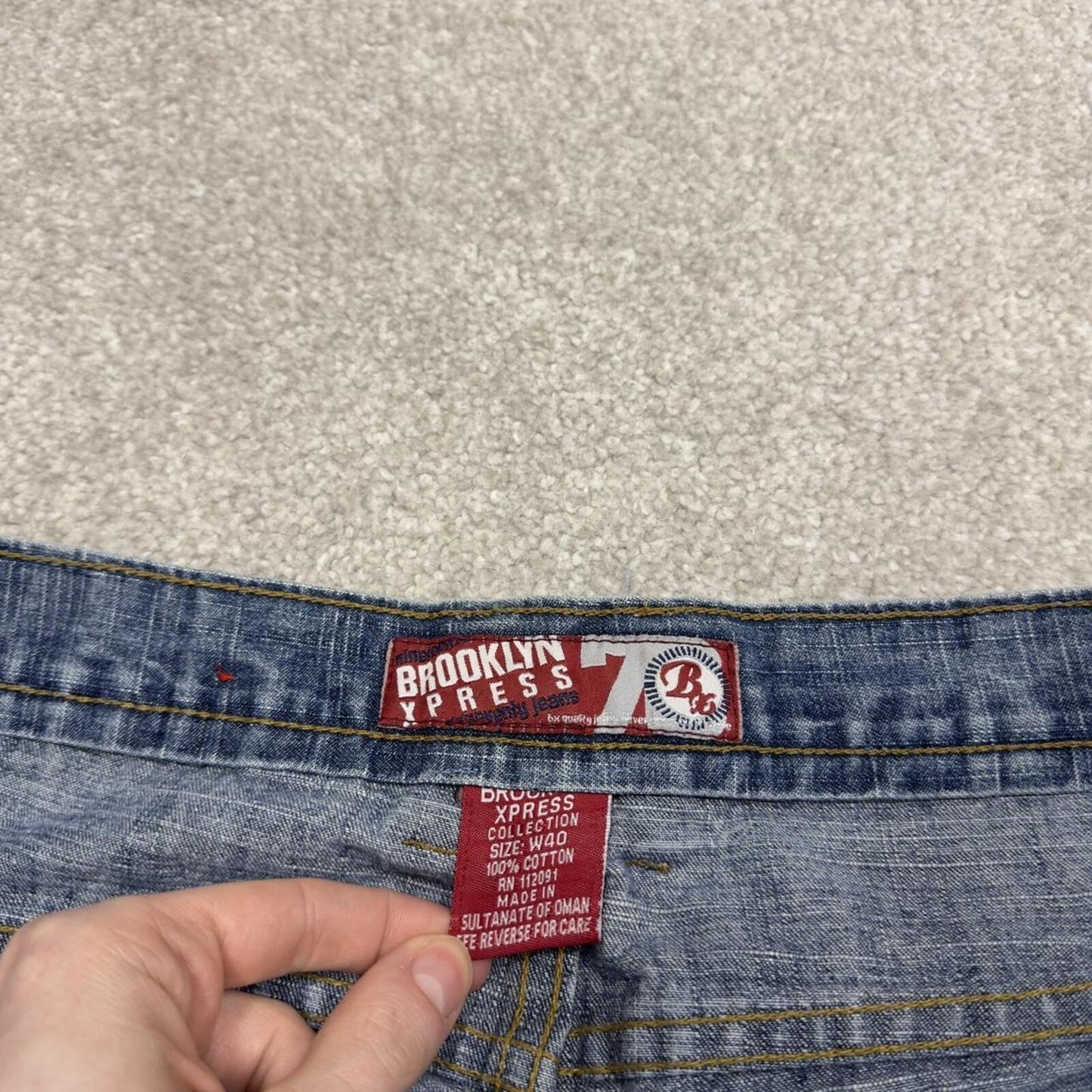 Y2k baggy carpenter shorts skater style blue W40 Brooklyn Xpress long wide leg denim jorts
