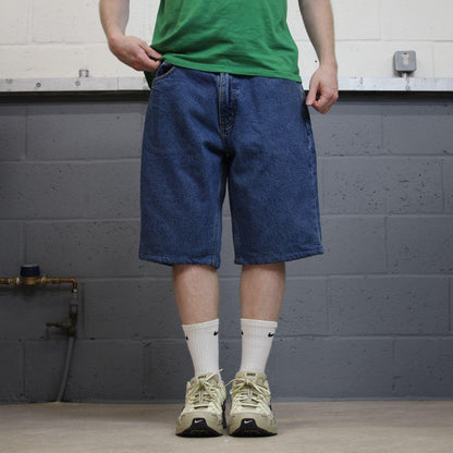 Carhartt denim shorts y2k faded blue Loose checkered lining skater style work jorts