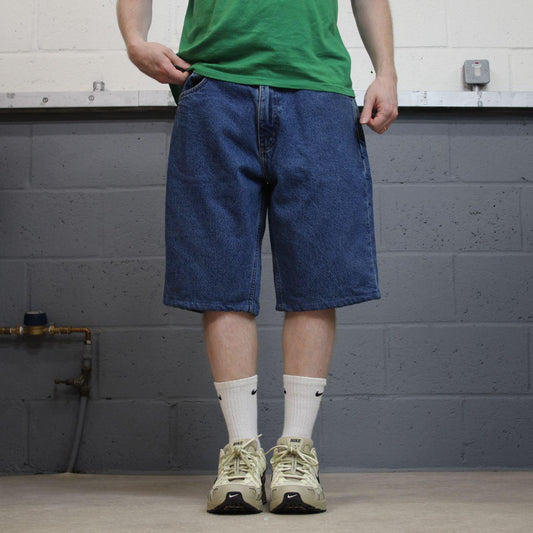 Carhartt denim shorts y2k faded blue Loose checkered lining skater style work jorts
