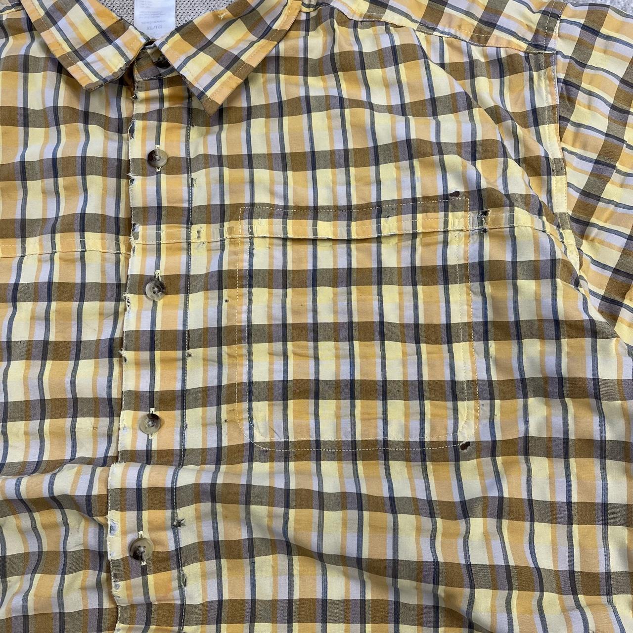 North Face checkered short sleeve shirt yellow brown TNF Festival style surf check shirt