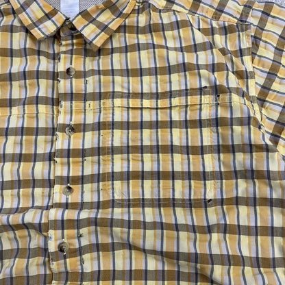 North Face checkered short sleeve shirt yellow brown TNF Festival style surf check shirt