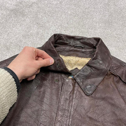 Vintage leather flight aviator bomber jacket brown River Trader boxy genuine leather flight coat