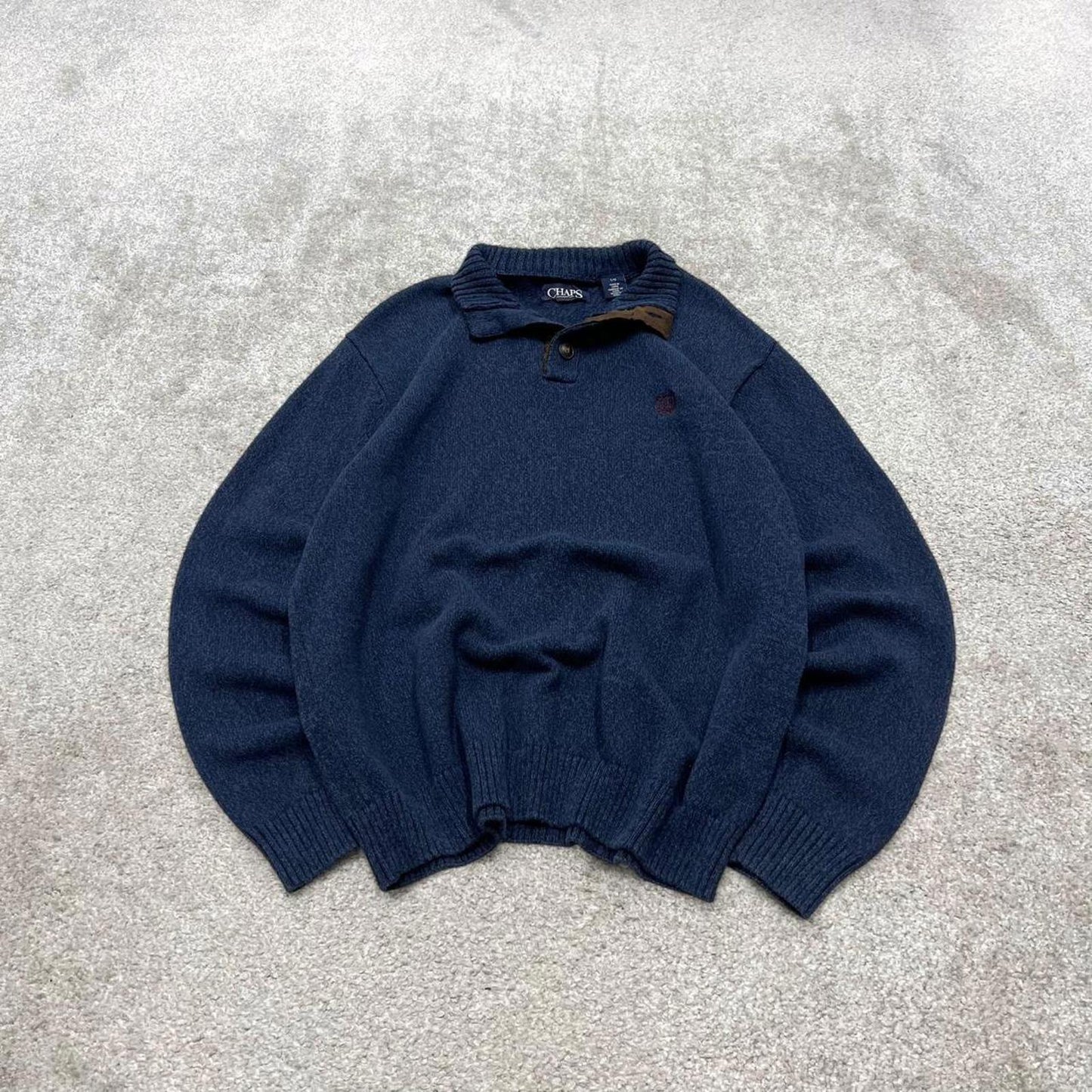 00s CHAPS knit sweater jumper embroidered L men's navy knitted button up pull over y2k 90s style