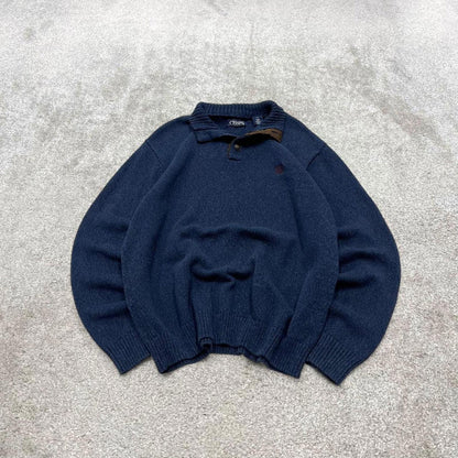 00s CHAPS knit sweater jumper embroidered L men's navy knitted button up pull over y2k 90s style