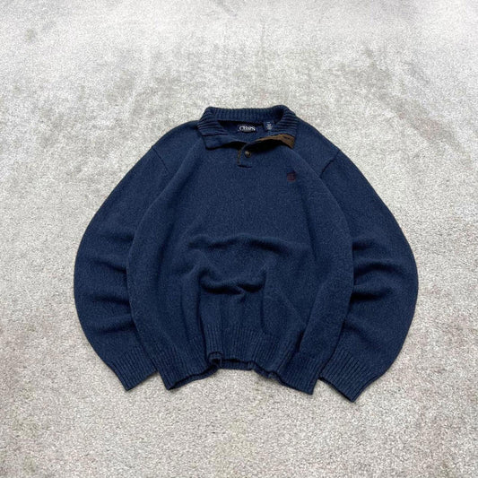 00s CHAPS knit sweater jumper embroidered L men's navy knitted button up pull over y2k 90s style