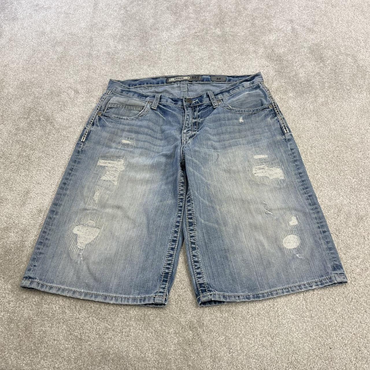 Baggy denim shorts y2k embroidered blue BKE Derek ripped style surf jorts