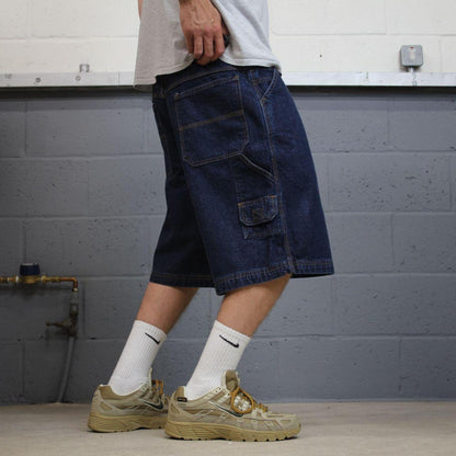Baggy denim shorts carpenter blue Faded Glory skater style summer festival cargo jorts
