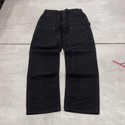 Black Carhartt double knee carpenter jeans W34L34 90s style thick canvas loose leg skater cargos