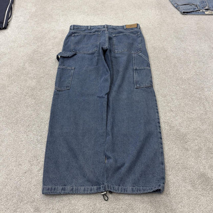 Baggy denim double knee carpenter jeans y2k W34L30 blue Loose thick denim skater cargo pants