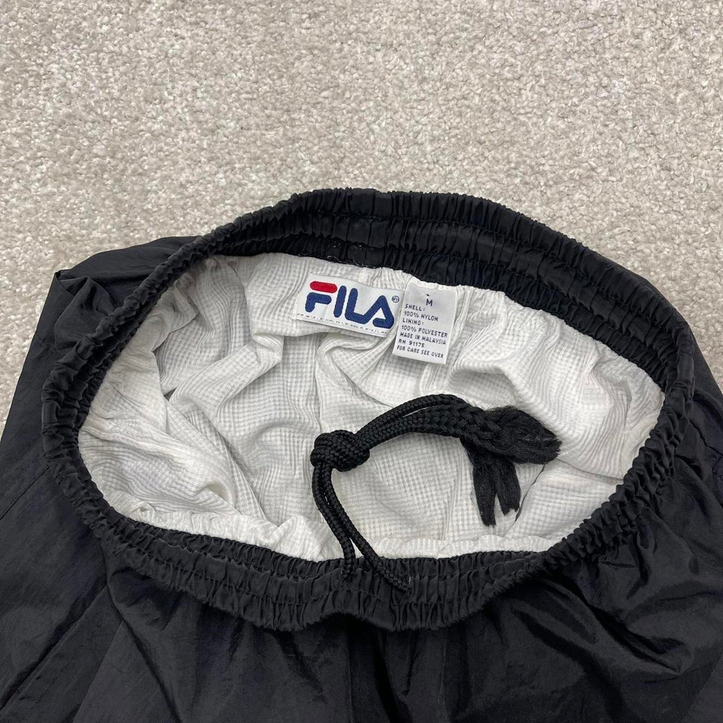 Vintage y2k FILA tracksuit bottoms black Loose floaty leg embroidered track pants ankle zips
