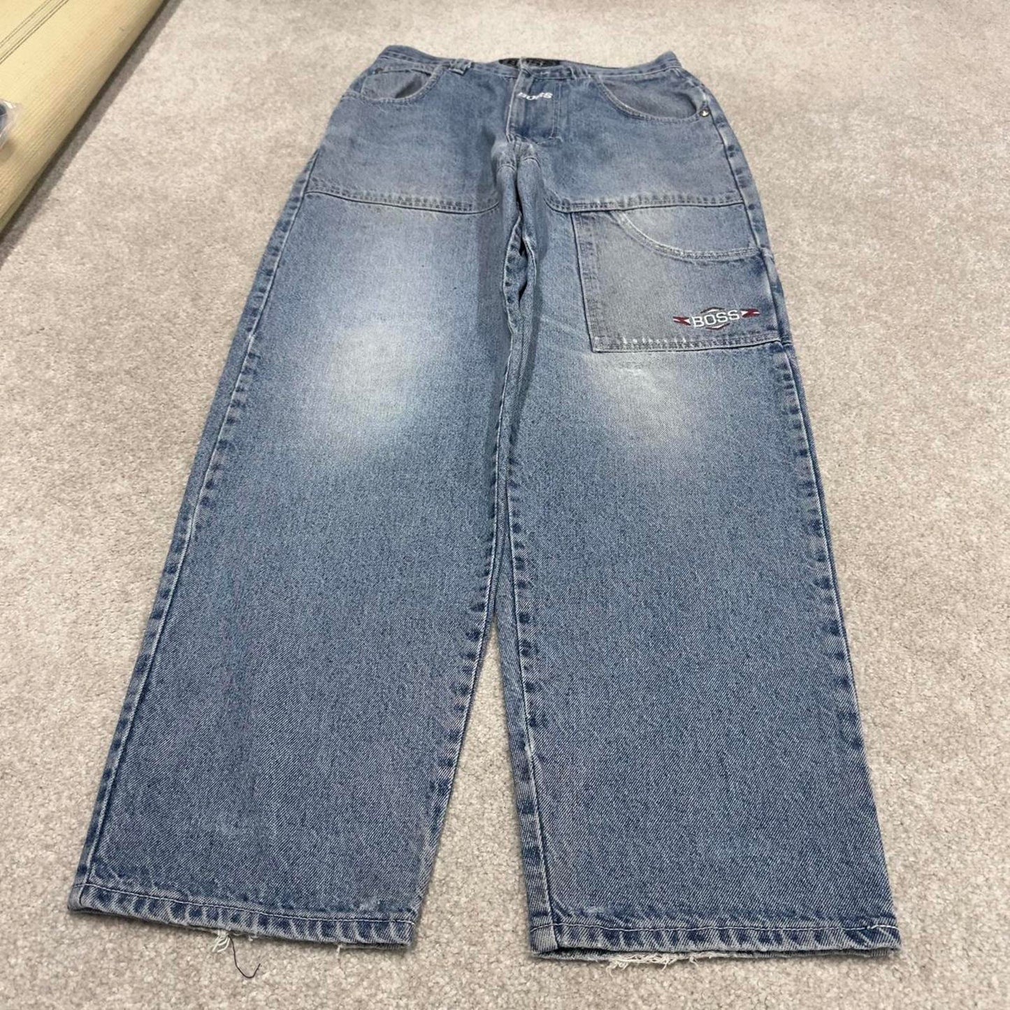 BOSS baggy carpenter jeans y2k loose W32L32 thick denim skater style pants casual wear autumn