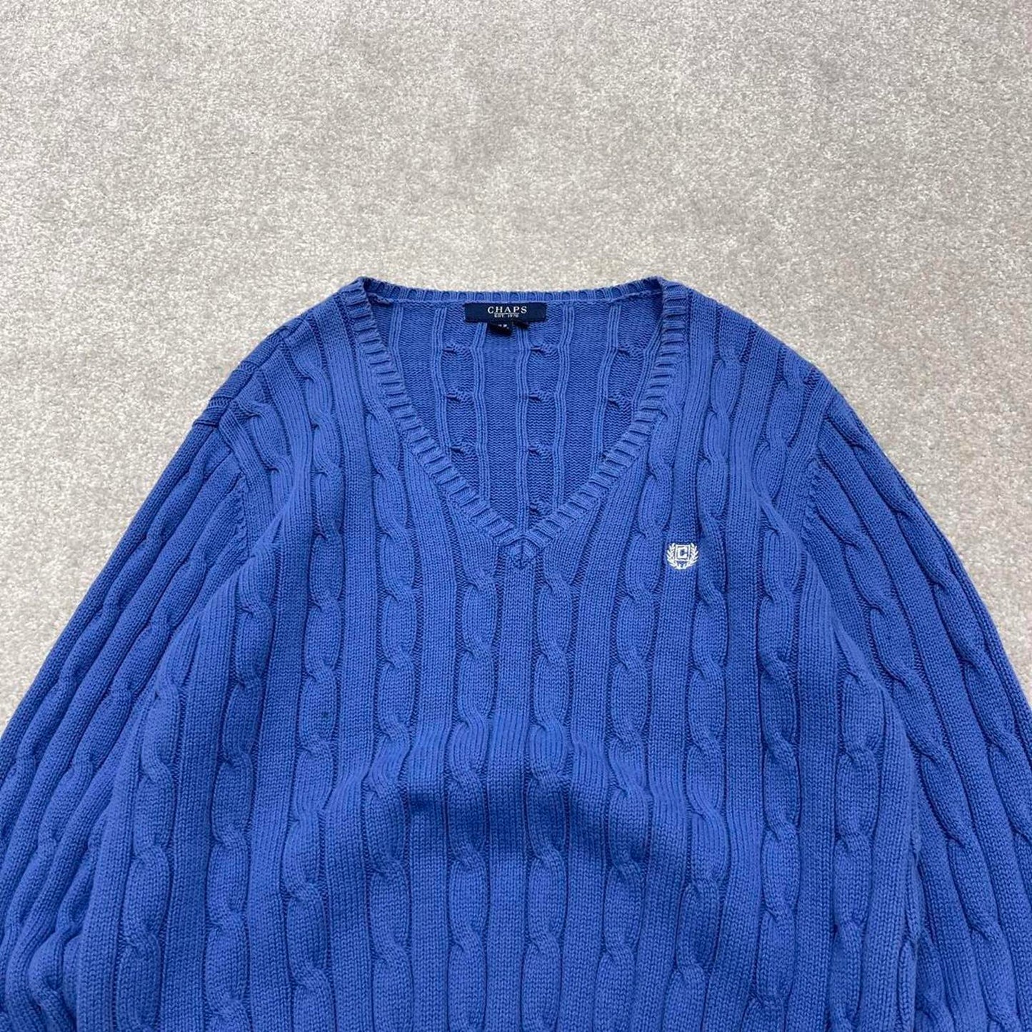 00s CHAPS cable knit sweater jumper embroidered L women's blue knitted pull over y2k 90s style